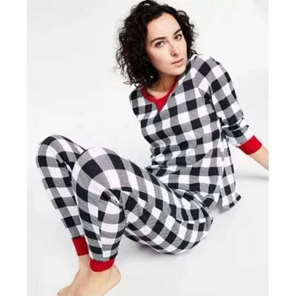 Family Pajamas Matching Black and White Thermal Buffalo Check Set for Women XL - Picture 3 of 5